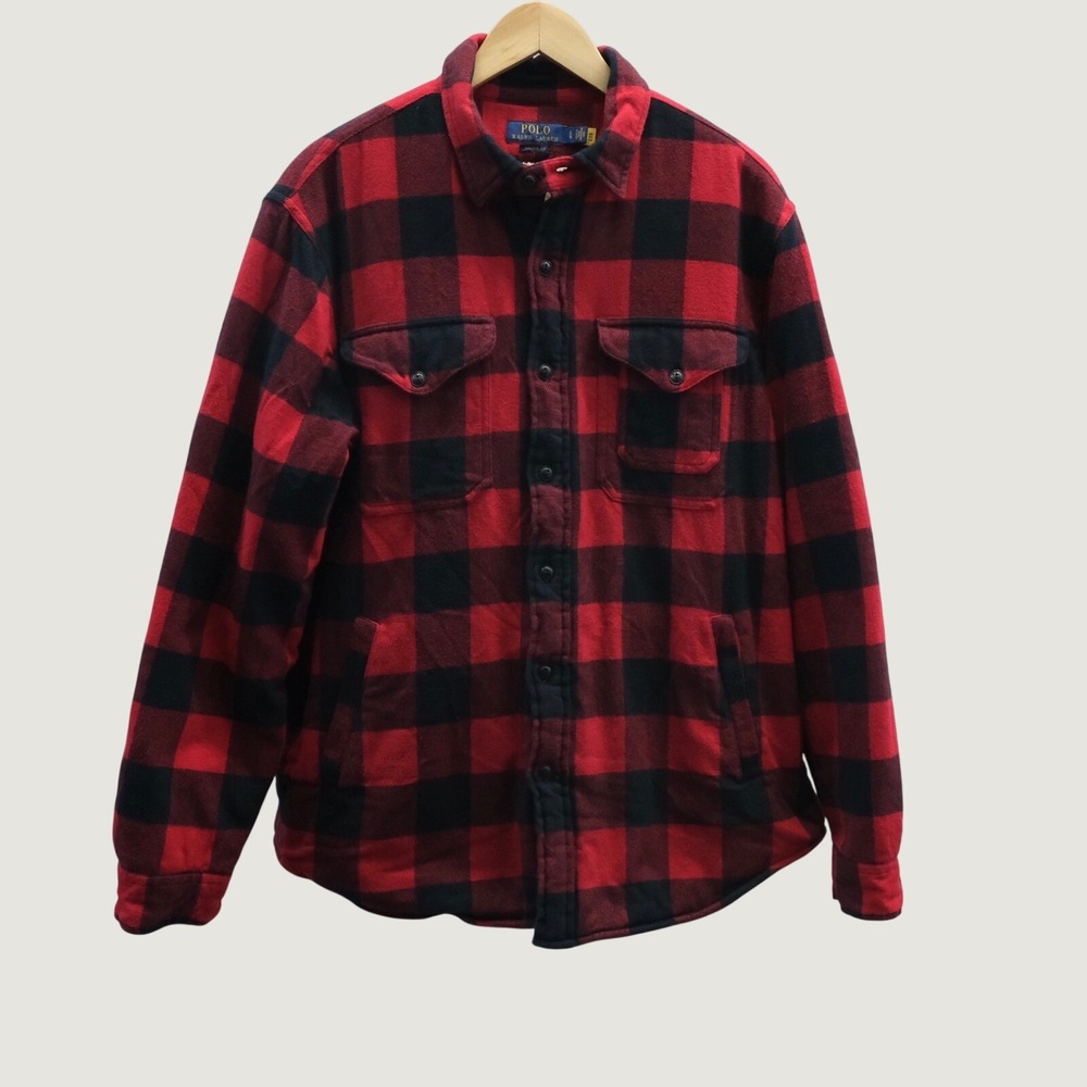 Polo Ralph Lauren Men's Classic-Fit Fleece-Lined Red Plaid Overshirt, Size Large